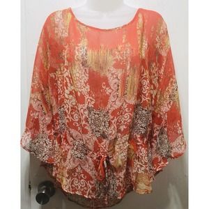 Windsor Women's Sheer Sz M Peach Floral Blouse Chest 36” Beach Cover Up Top A7